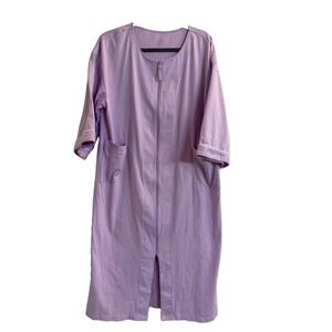 Dreams & Co. Women's Plus 100% Cotton Zip-Front Long Terry Robe (Soft Iris)
